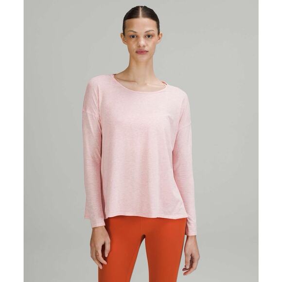 Lululemon Open Back Relaxed Back Into It Long Sleeve Shirt Heather Pink Size 6 - Picture 3 of 8